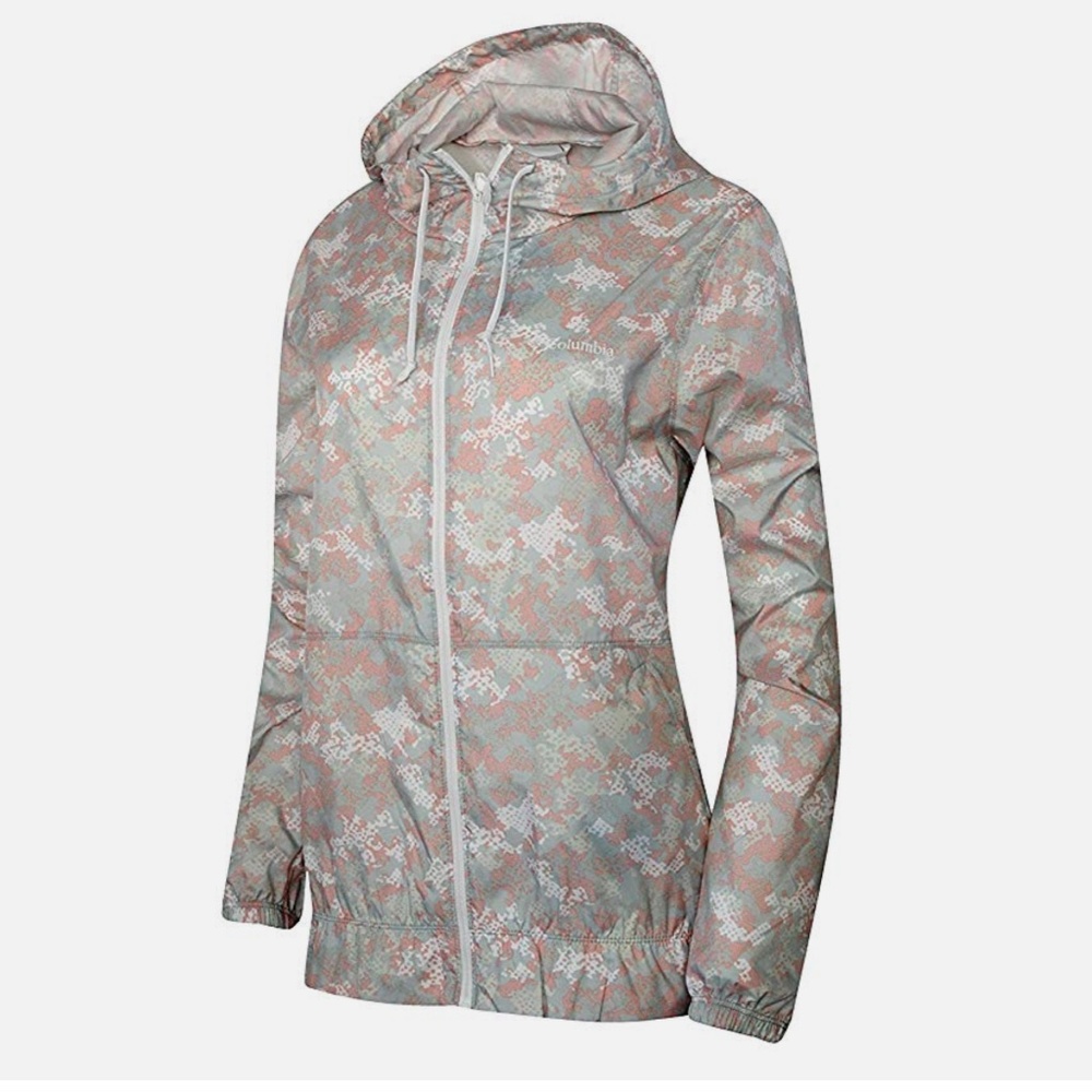 Columbia Women's Morning View Windbreaker Hooded Printed Vintage Pink  Jacket